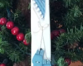 Snowman Ornament, Wood Ornament, Hand Painted Wood, Tree Decoration, Peg Hanger, Long Wooden Snowman Ornament