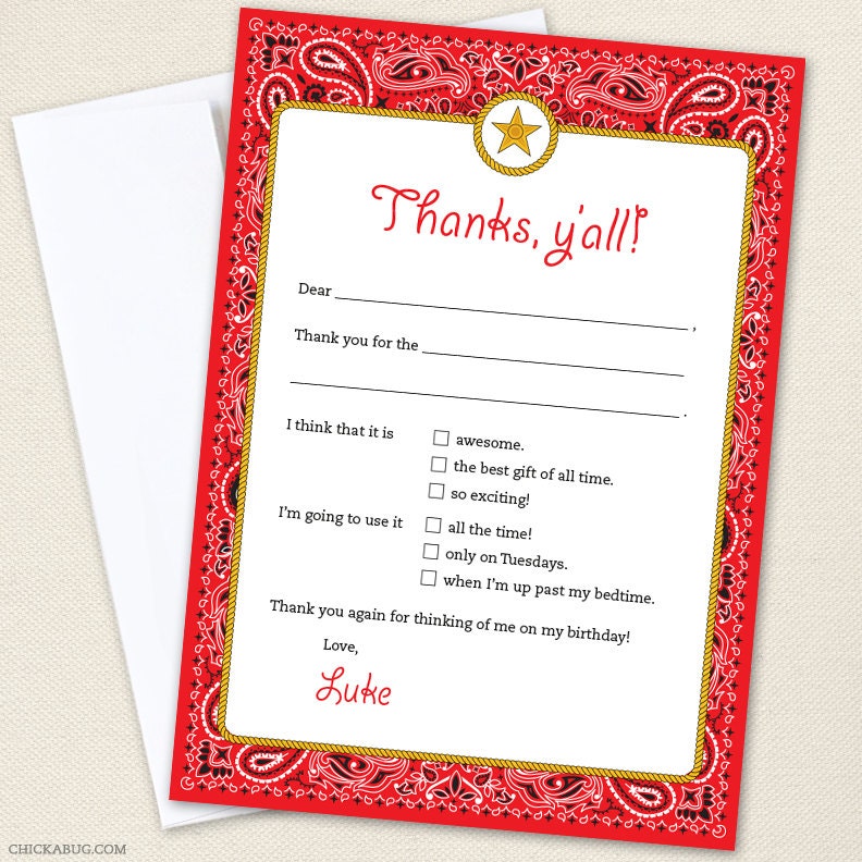Country Western Thank You Cards Professionally printed or