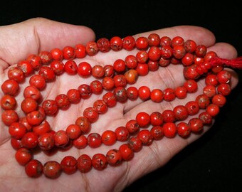 Rare Nepal Tibet Buddhist 108 Round Red Coral Mala Prayer Beads