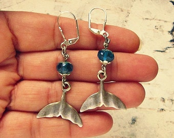 Whale Earrings, Whale Tail Earrings, Whale Tail Jewelry, Whale Jewelry, Whale Gift, Marine Life Jewelry, Silver Whale Earrings