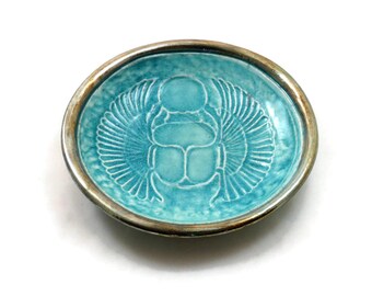 EGYPTIAN Scarab Handmade Raku Pottery OFFERING BOWL