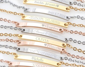 Custom Name bracelet, Skinny Bar bracelet, Engraved Personalized bracelet, Initial Bracelet, Nameplate Monogram, Mothers bracelet, thin bar