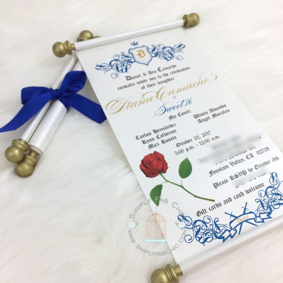 Beauty And The Beast Scroll Invitation Birthday Wedding