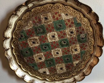 Vintage Italy Italian Florentine Gold Gilt Wood Tray 12.5”