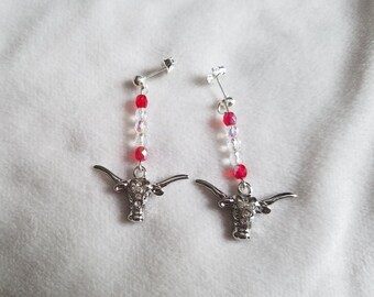 Red & White Longhorn Earrings