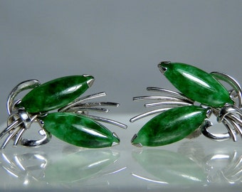 Vintage Imperial Jade 14k White Gold Screw Back Earrings Grade A Natural Jade No Treatments Excellent Condition DanPickedMinerals