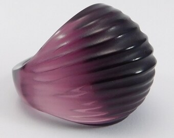 Elegant Lalique Frosted Amethyst Crystal Ring In Original Box