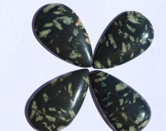 Chinese Writing Stone Cabochon, Teardeop, Dark green and White, Approximately 40 x 23 mm, Porphyry, C1740