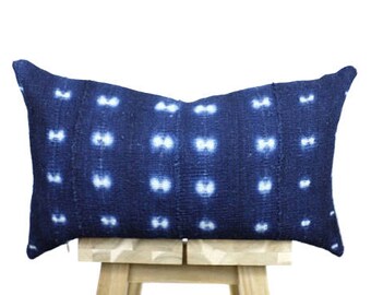 Deep Indigo Mudcloth Pillow Cover, African Mud Cloth, Indigo Mud Cloth Pillow | 'Amal'