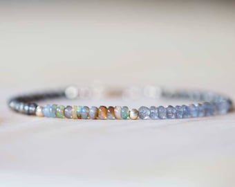Opal, Pyrite & Labradorite Bracelet, Delicate Gemstone Beaded Bracelet, Labradorite Jewelry, Beaded Pyrite Bracelet, Multi Gemstone Stacking