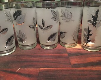 Libbey Silver Leaf Frosted Glasses - 4 inches tall Vintage