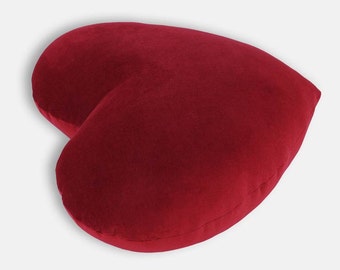 Deep Red Velvet Heart Shaped Decorative Pillow - Medium Size