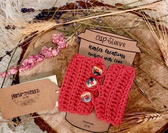 Crocheted button cozy/Buttoned cozy/ Buttoned Cup sleeve/ Buttoned cup cozy/ Coffee cup sleeve/ Christmas gift/ Gift for her/ Gift for him