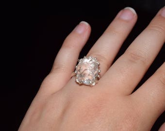 Large raw quartz engagement ring rough
