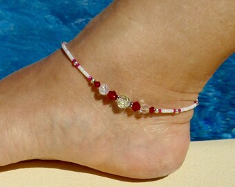 Anklet, ankle bracelet, Swarovski ruby Anklet, Swarovski crystal Ankle bracelet, Crystal Beach Anklet