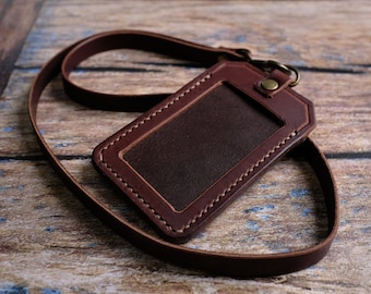 Leather ID Holder with Personalised Lanyard, ID Card Holder, Pass Holder, Badge Holder, Anniversary Gift