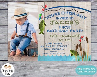 Boys O-fish-ally One Birthday Invitation, O-Fish-Ally Watercolor Wood Birthday Invitation, O-Fish-Ally One Birthday Invite, O-Fish-Ally One