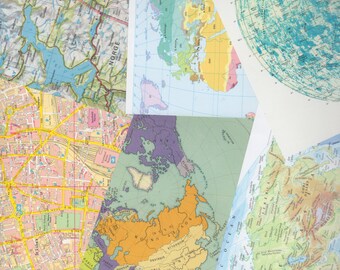 Collage Papers Assorted Map and Atlas Pages for Card Making and Scrapbooking