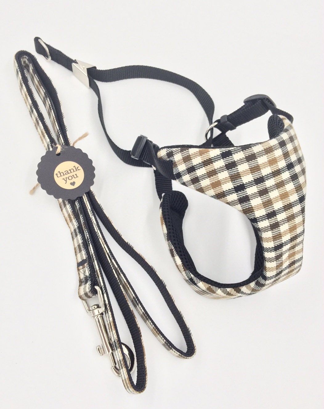 Plaid Dog Adjustable Harness Matching Leash Set Quality