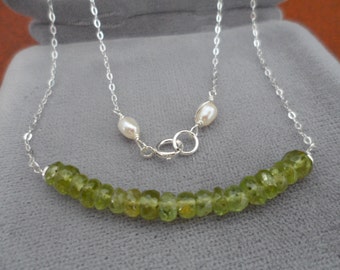 Lovely Peridot Bar Necklace - Gift for Her, Birthday Gift, August Birthstone, Delicate Gemstone Necklace