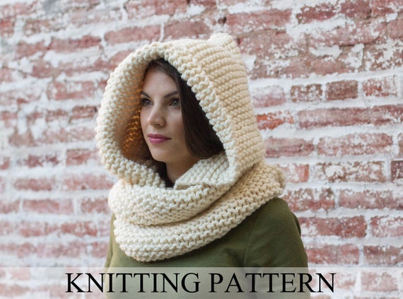 Hooded Cowl KNITTING PATTERN Hooded Infinity Scarf Knitting