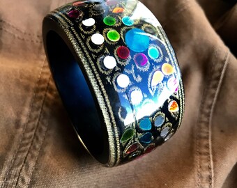 Fantastic Chunky Vintage Resin Bangle, 1960s - Glam Multi-Coloured