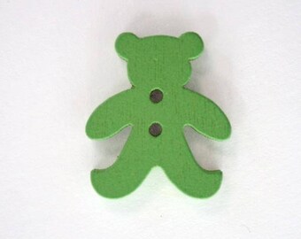 20mm x 10 bear wooden button: Green - 001880
