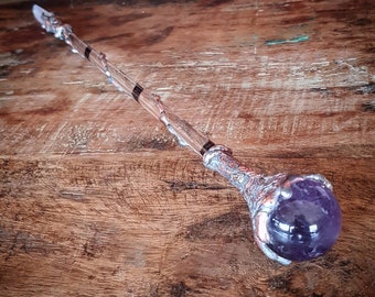 Crystal Wand, Magical, Healing, Witchcraft, Gothic, Spell, Altar, Wicca, Witch, Amethyst, Clear Quartz, Wand, Sacred Tool, Occult, Love.