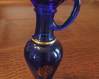 Avon Cobalt Blue and Gold Accents Pitcher 8", Vintage Glassware, Collectors Glass,, AVON