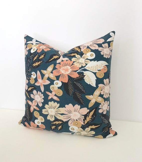 Modern floral decorative pillow cover navy black pink