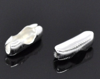 100 Silver Clasps - Fits 2mm - 2.4mm Ball Chains - 9x3mm - Ships IMMEDIATELY from California - FC126
