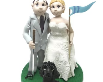 Custom wedding cake topper, Golf themed cake topper, Bride and groom cake topper, Mr and Mrs cake topper, personalized cake topper