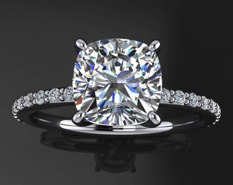 eliza ring - 1.7 carat cushion cut NEO moissanite engagement ring, cushion cut ring