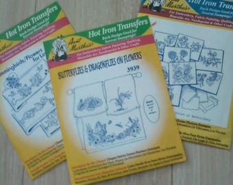 Aunt Martha's Hot Iron Transfers, Hummingbirds, Butterflies & Draonflies on Flowers, and Flowers