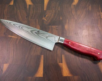 Chef's Knife, Damascus Steel, Purpleheart