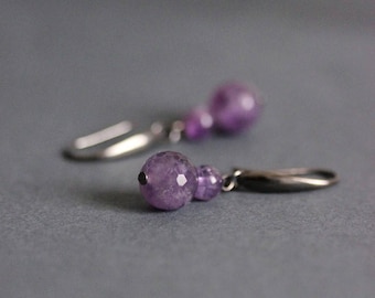 Amethyst Earrings Dangle Silver Earrings Birthstone Natural Stone Earrings Gemstone Earrings Purple Earrings Unique Amethyst Jewelry