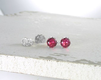 Silver Stud Earrings Ruby Stud Earrings July Birthstone Earrings Pink Ruby Earrings Stud Earrings Birthstone Jewelry Holiday Gift For Her