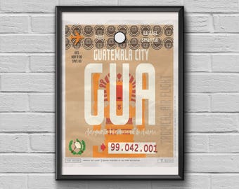 Guatemala Print Luggage Tag Art, Guatemala Framed Travel Decor, GUA Airport Code, Guatemala Poster Gift for Travellers, Guatemala Souvenir
