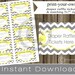 Baby Shower Diaper Raffle Tickets with matching sign yellow and gray chevron INSTANT DOWNLOAD diy digital printable file print your own