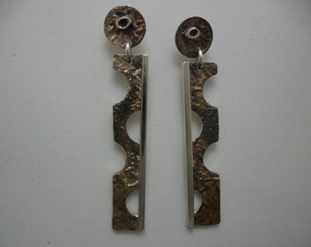 Boucles d'oreille en argent réticulé et oxydé