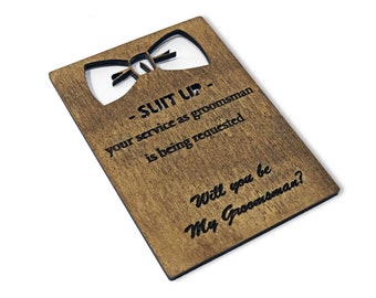 Wood Suit Up Will You Be My Groomsman Proposal Card best man cards for engagement announcement party Wedding Card groomsman invitiation