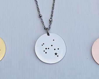 Constellation Necklace - Zodiac Jewelry - Unique Gift for Her - Dainty Long Necklace Rose Gold Silver Medium Round Pendant Satellite Chain