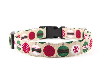Christmas Dog Collar // Size M-XL // Adjustable Length // Fabric: Christmas Ornaments