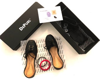 DePurl Women Matte Black Slip on Flat Shoe. Black, Leather