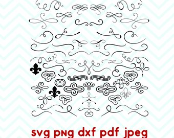 Curls svg, Swirls, Scroll, Calligraphic art, Cricut file, Silhouette file, Vinyl cut, Shirt print, Iron on decal, Digital, dxf, pdf
