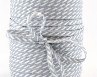 CLEARANCE Solid/Diagonal Striped Ribbon - Gray and White - 3 yd bundle