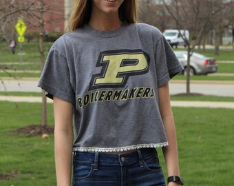 Purdue cropped lace tee