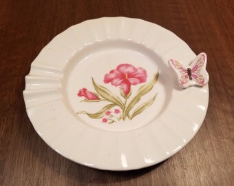 Vintage Butterfly Ashtray, Flower Ashtray, Porcelain Ashtray