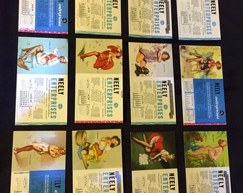 Set of 12 Vintage Elvgren Pin-Up Girlie Advertising Calendar Cards