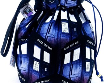 Sock Bag - Small Knitting Crochet Project Bag - Doctor Who TARDIS